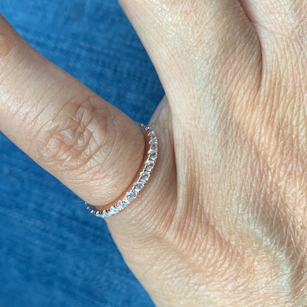 Rose Gold Plated Plated CZ Inlay Eternity Band - Picture 7 of 8
